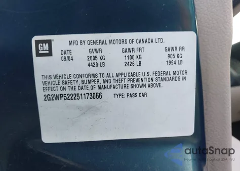 2005 Pontiac Grand Prix from USA, damaged, VIN 2G2WP522251173066